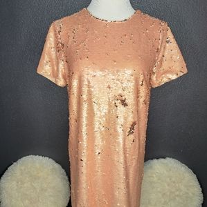 Forever 21 Rose Gold Sequin Mini Dress with Low Plunging V Back out size M